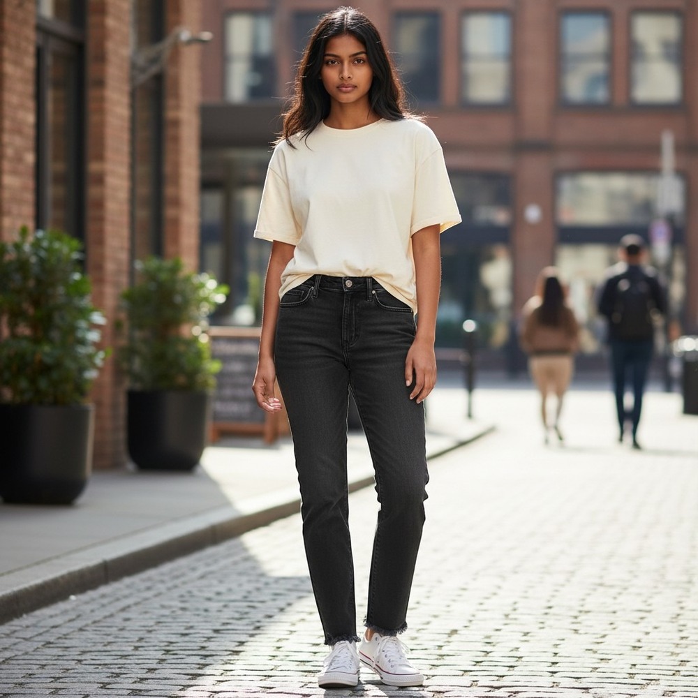 a.n.a. Approach Jeans Women 6 Black Good High Rise Straight Raw Hem Button Fly